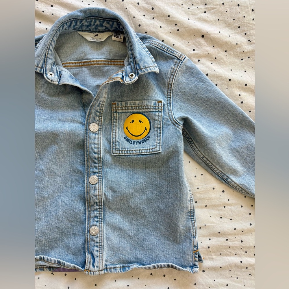 H&M Light Blue Kids Denim Jacket with Smiley Patch